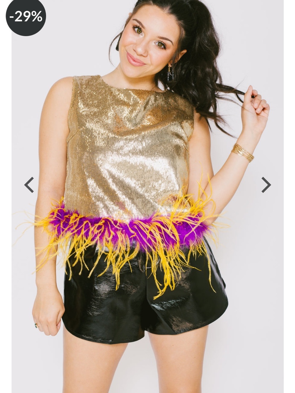 Comely Queen Of Sparkles: Sequin Feather Tank Gold Game Day Mardi Gras size L - Picture 4 of 9